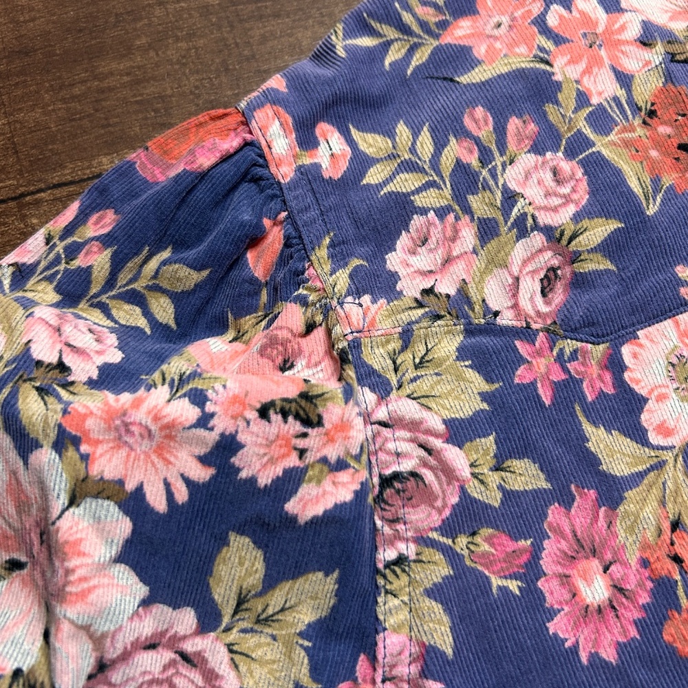 Dear John Corduroy Pearl Snap Shirt Womens L Pink Blue Floral Western Cowgirl - Picture 6 of 8
